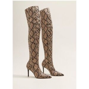 Mango Snakeskin Pattern Over-the-Knee Boots